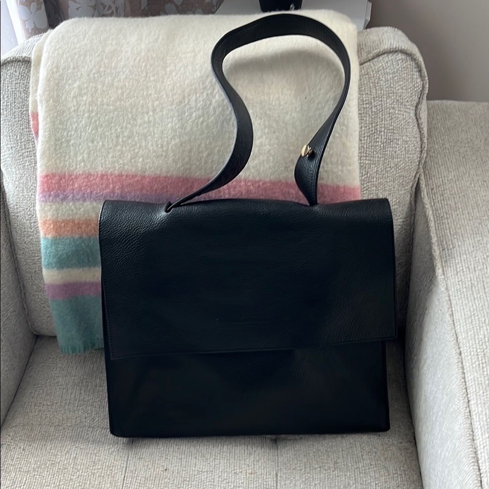 Viola Castellini Elegant Black Leather Shoulder briefcase Bag
